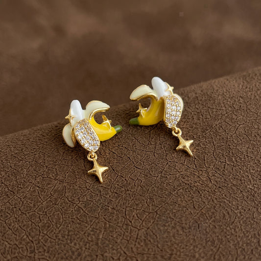 Mellow Yellow - 14K Gold-Plated Enamel Banana Stud Earrings