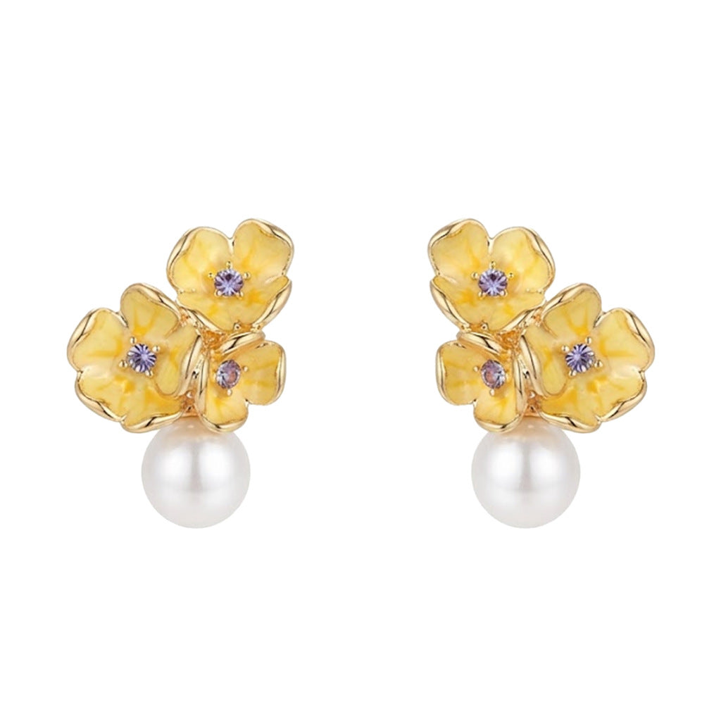 Golden Pollen - 18K Gold-Plated Floral Pearl Stud Earrings