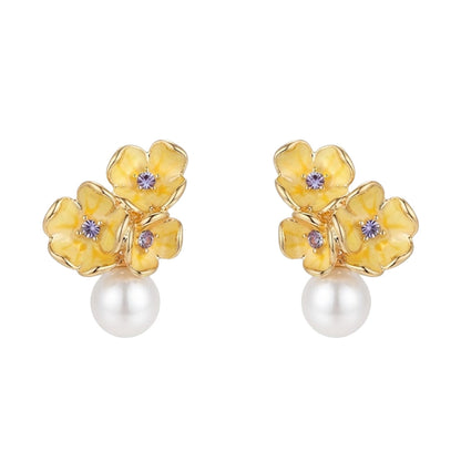 Golden Pollen - 18K Gold-Plated Floral Pearl Stud Earrings