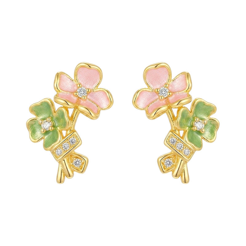 Posy - Boucles d'oreilles puces à fleurs en émail plaqué or 18 carats