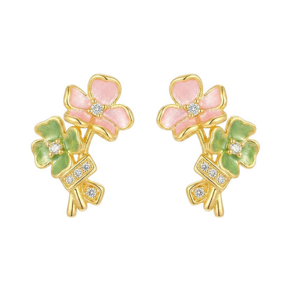 Posy - Boucles d'oreilles puces à fleurs en émail plaqué or 18 carats