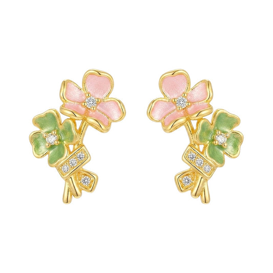 Posy - 18K Gold-Plated Enamel Floral Stud Earrings