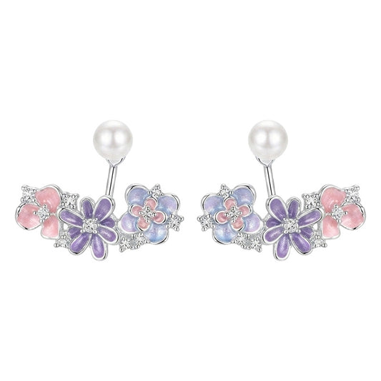 Young Grace - 14K Gold-Plated Enamel Floral Pearl Earrings