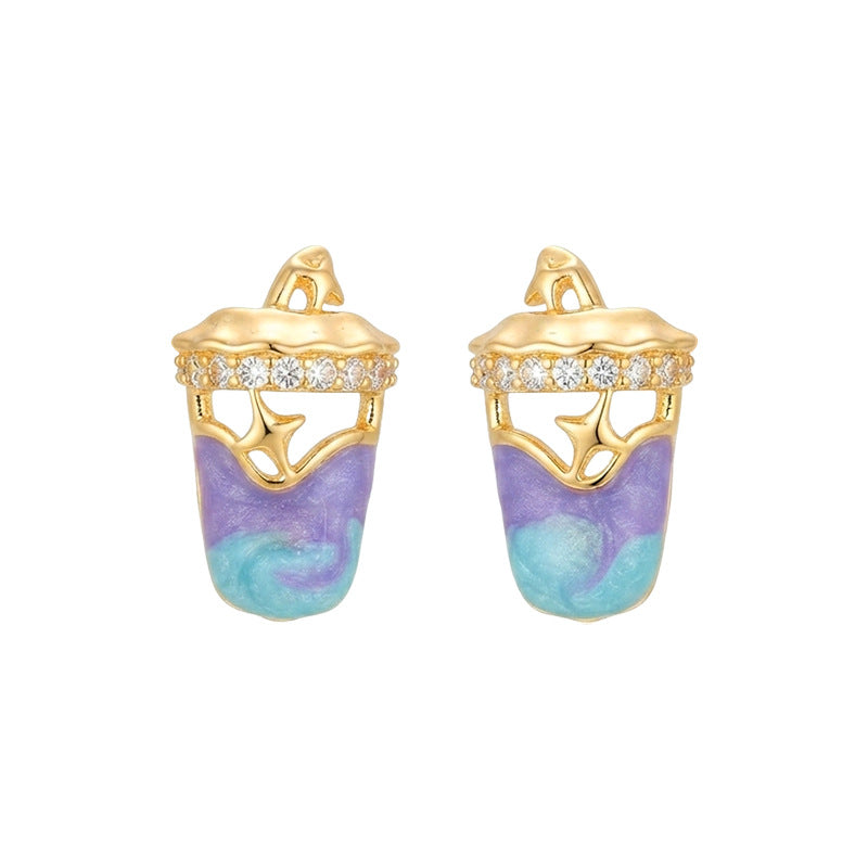 Sparkling Sip - 18K Gold-Plated Enamel Drink Stud Earrings