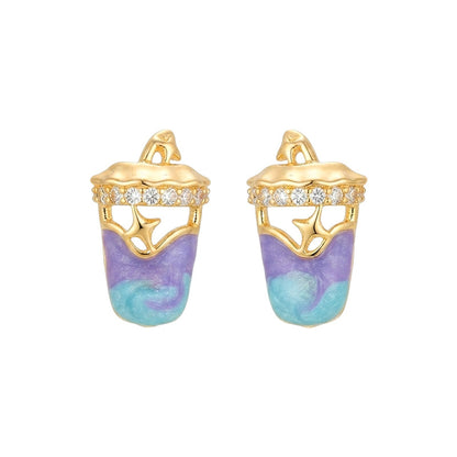 Sparkling Sip - 18K Gold-Plated Enamel Drink Stud Earrings