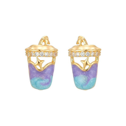 Sparkling Sip - 18K Gold-Plated Enamel Drink Stud Earrings