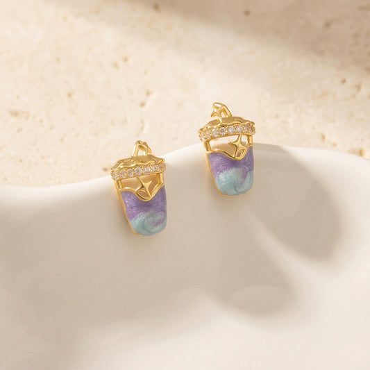 Sparkling Sip - 18K Gold-Plated Enamel Drink Stud Earrings