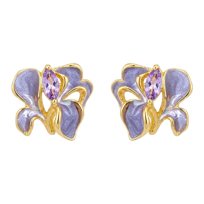 Violet Iris - 18K Gold-Plated Enamel Iris Stud Earrings