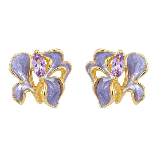 Violet Iris - 18K Gold-Plated Enamel Iris Stud Earrings