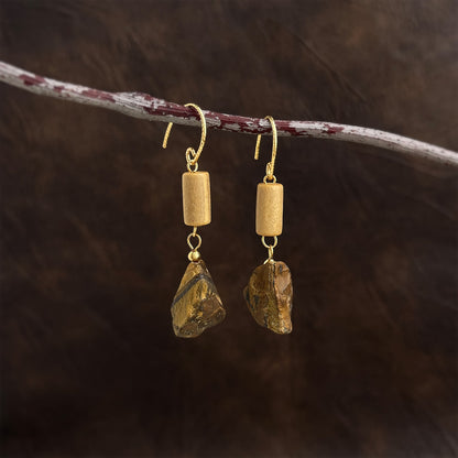 Earthline - 18K Gold-Plated Wood and Natural Tiger's Eye Drop Earrings