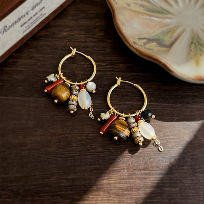 Desert Geometry - 18K Gold-Plated Natural Tiger's Eye and Agate Detachable Earrings