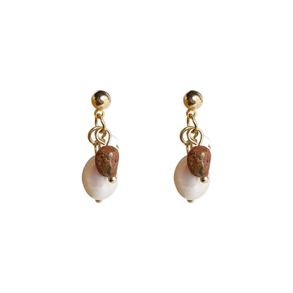 Moss & Rose - 14K Gold-Plated Natural Stone and Freshwater Pearl Drop Earrings