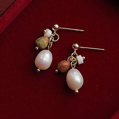 Moss & Rose - 14K Gold-Plated Natural Stone and Freshwater Pearl Drop Earrings