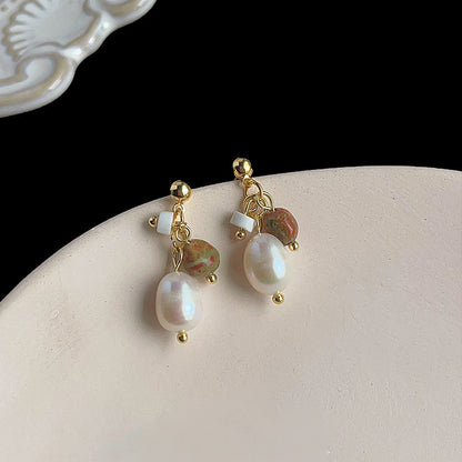 Moss & Rose - 14K Gold-Plated Natural Stone and Freshwater Pearl Drop Earrings