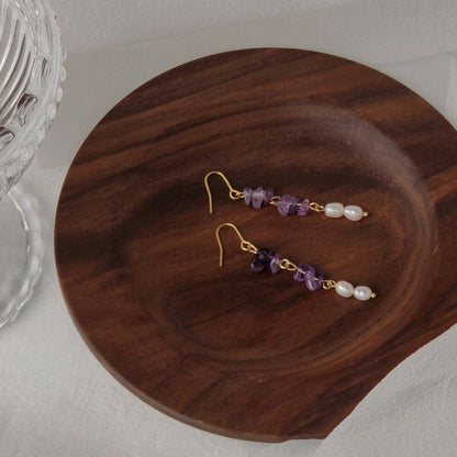Violet Tide - 14K Gold-Plated Natural Amethyst and Freshwater Pearl Drop Earrings