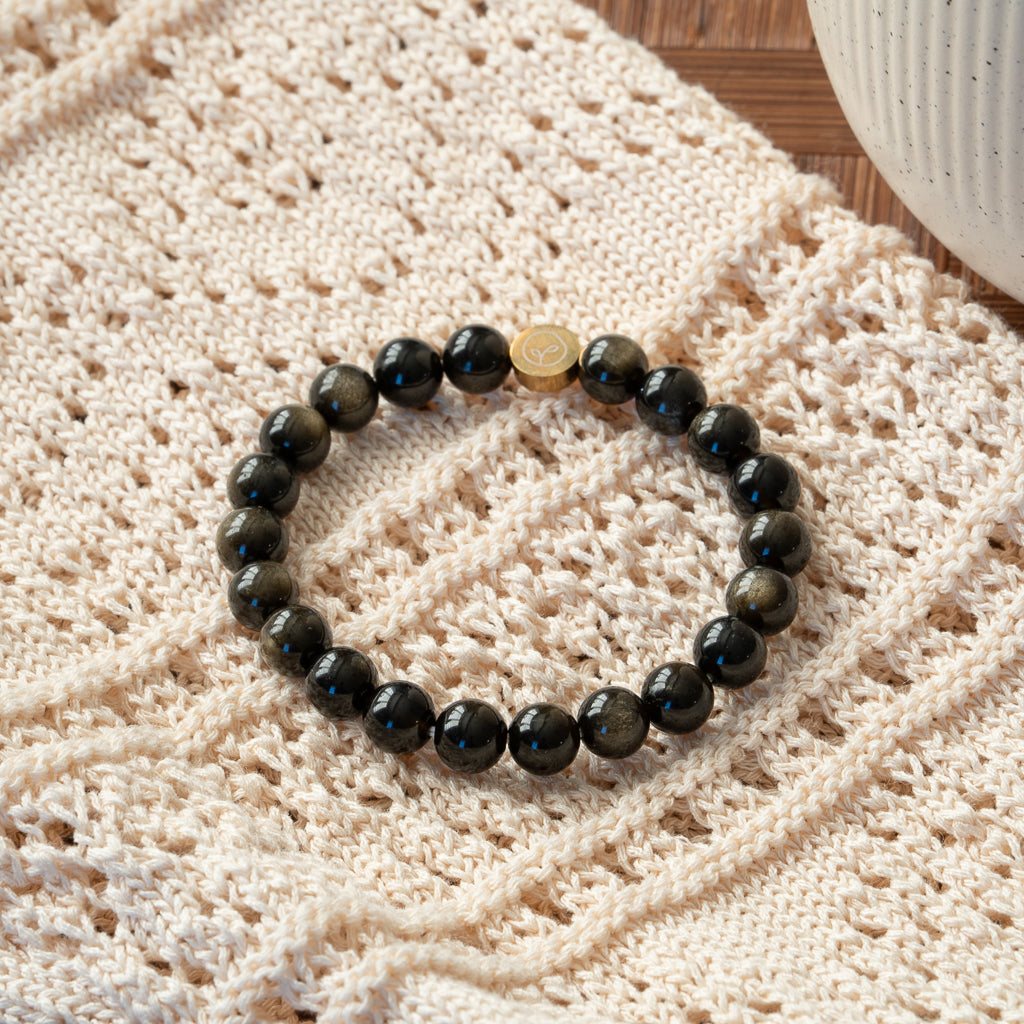 Natural Gold-Sheen Obsidian Stretch Bracelet