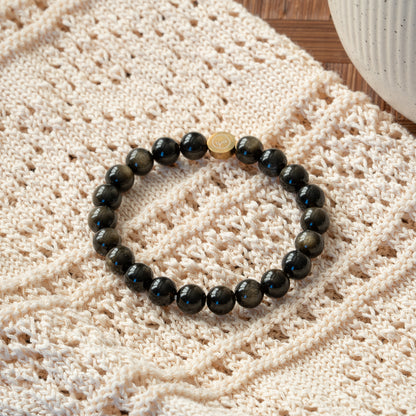 Natural Gold-Sheen Obsidian Stretch Bracelet