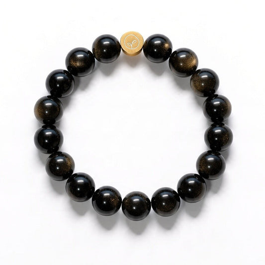 Natural Gold-Sheen Obsidian Stretch Bracelet