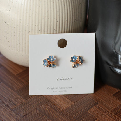 Blue Clarity - 14K Gold-Plated Enamel Iris Stud Earrings