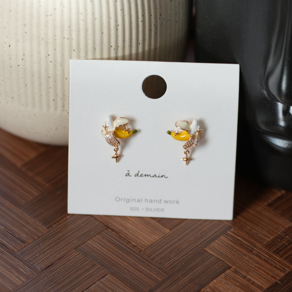 Mellow Yellow - 14K Gold-Plated Enamel Banana Stud Earrings