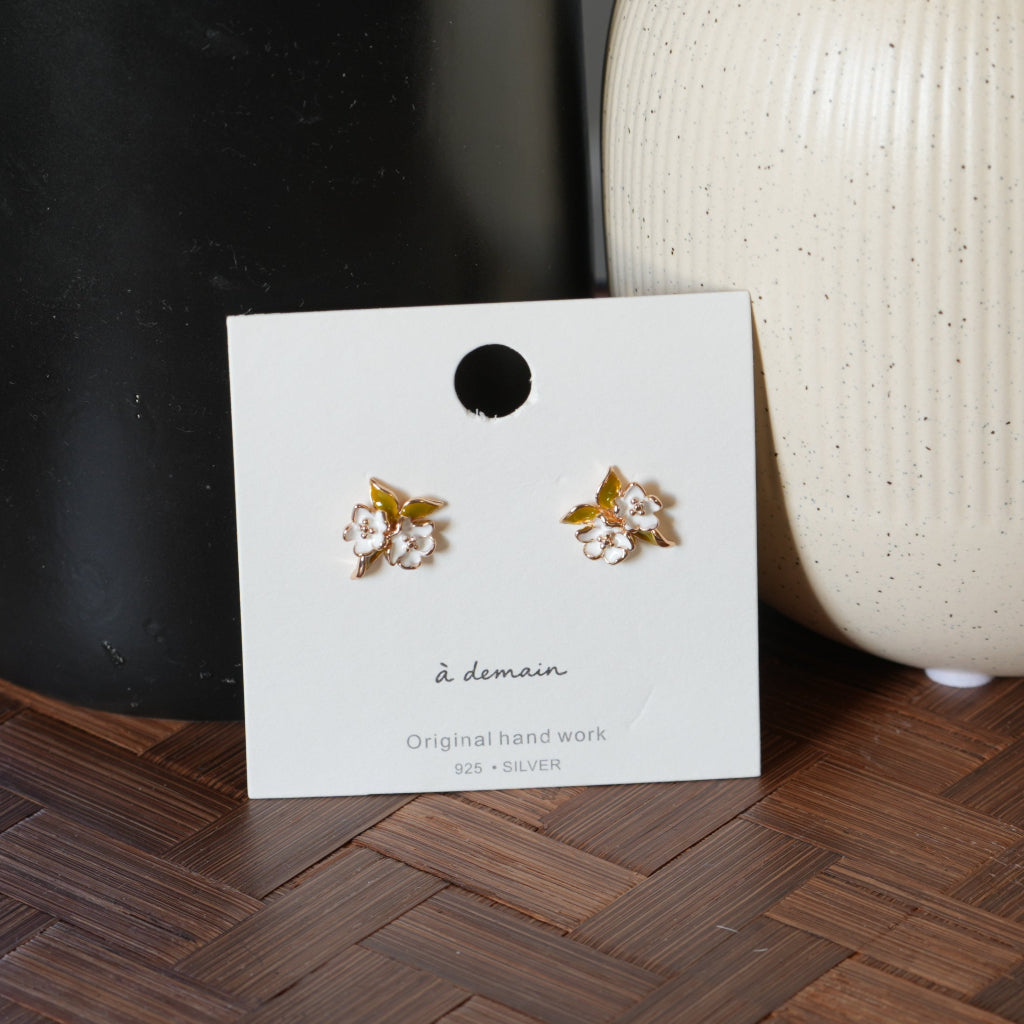 Soft Bloom - 14K Gold-Plated Enamel Gardenia Stud Earrings