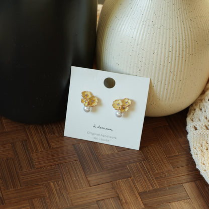 Golden Pollen - 18K Gold-Plated Floral Pearl Stud Earrings