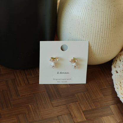 Muguet - 18K Gold-Plated Enamel Lily of the Valley Stud Earrings