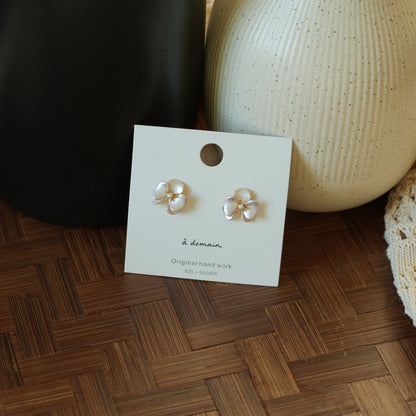 Ivory Petal - 14K Gold-Plated Enamel Orchid Pearl Stud Earrings
