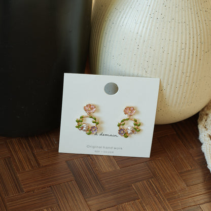 Garden Guest - 14K Gold-Plated Enamel Rabbit Wreath Stud Earrings
