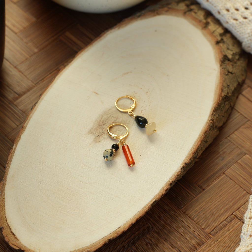 (Multiple Styles) Small Constellations - 14K Gold-Plated Natural Agate and Stone Drop Earrings