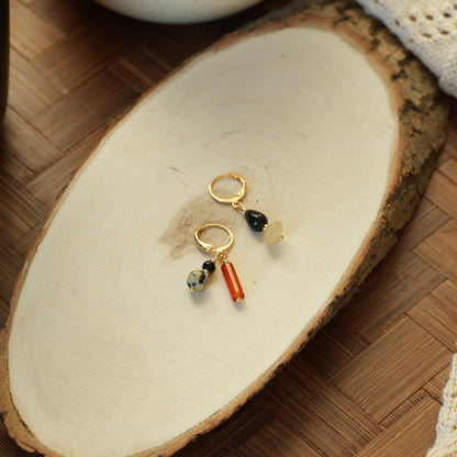 (Multiple Styles) Small Constellations - 14K Gold-Plated Natural Agate and Stone Drop Earrings
