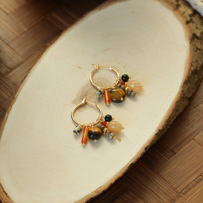 Desert Geometry - 18K Gold-Plated Natural Tiger's Eye and Agate Detachable Earrings
