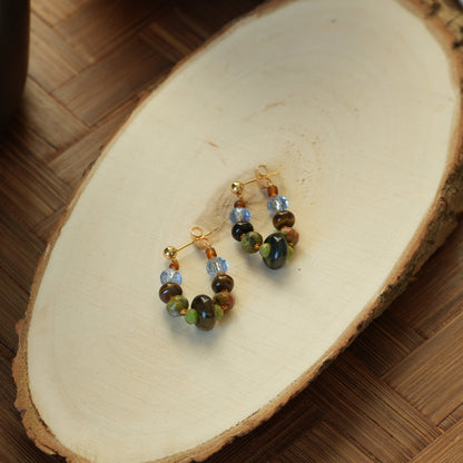 Amber Geometry - 14K Gold-Plated Natural Tiger's Eye Beaded Hoop Earrings