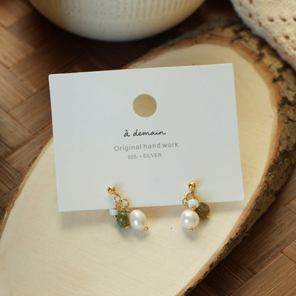 Moss & Rose - 14K Gold-Plated Natural Stone and Freshwater Pearl Drop Earrings