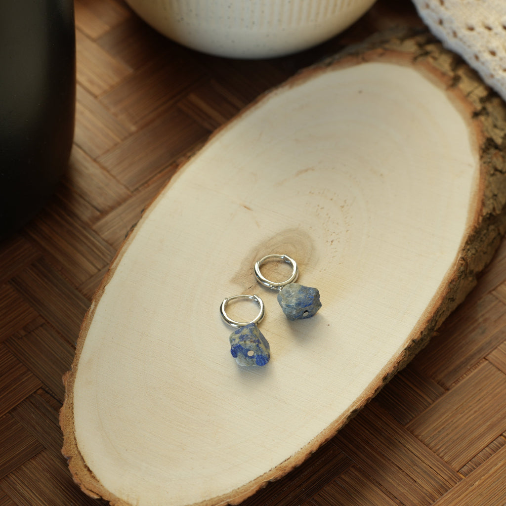 Blue Silence - 14K Gold-Plated Natural Blue Stone Drop Earrings