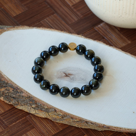 Natural Gold-Sheen Obsidian Stretch Bracelet