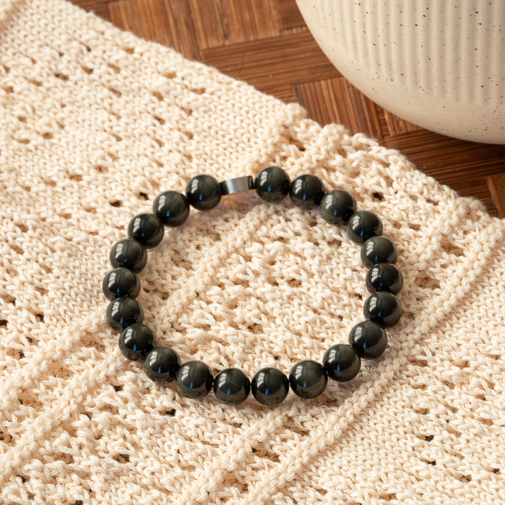 Natural Double-Eye Obsidian Stretch Bracelet