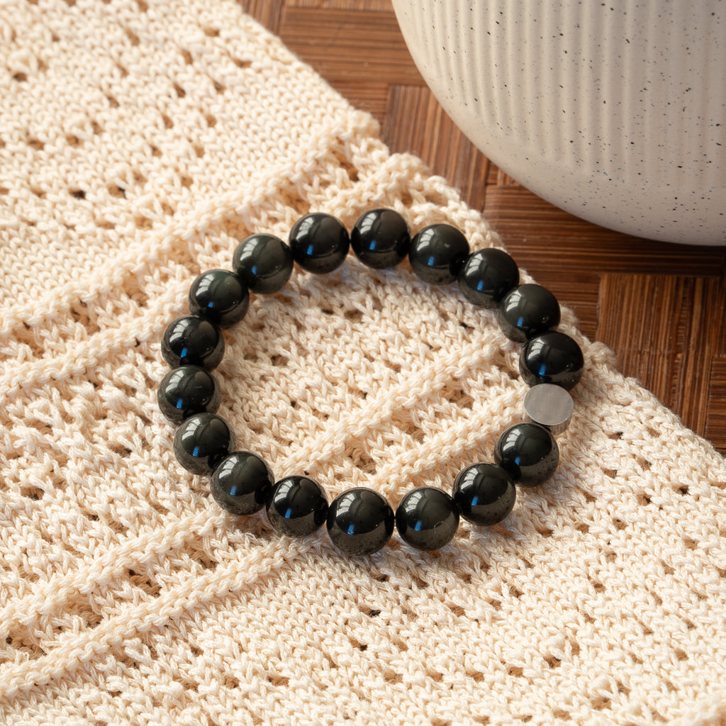 Natural Double-Eye Obsidian Stretch Bracelet