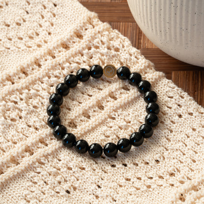 Natural Black Agate Stretch Bracelet