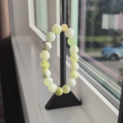 Natural Green Grape Creamy Xiuyan Jade Stretch Bracelet