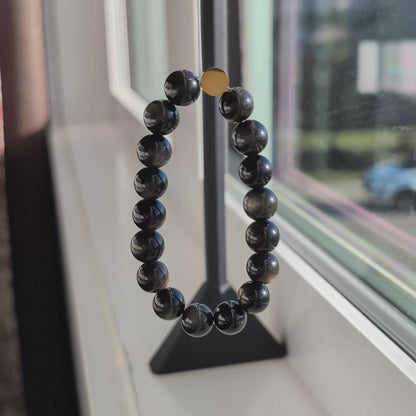 Natural Gold-Sheen Obsidian Stretch Bracelet