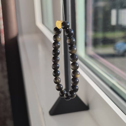 Natural Gold-Sheen Obsidian Stretch Bracelet