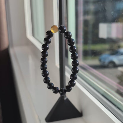Natural Black Agate Stretch Bracelet